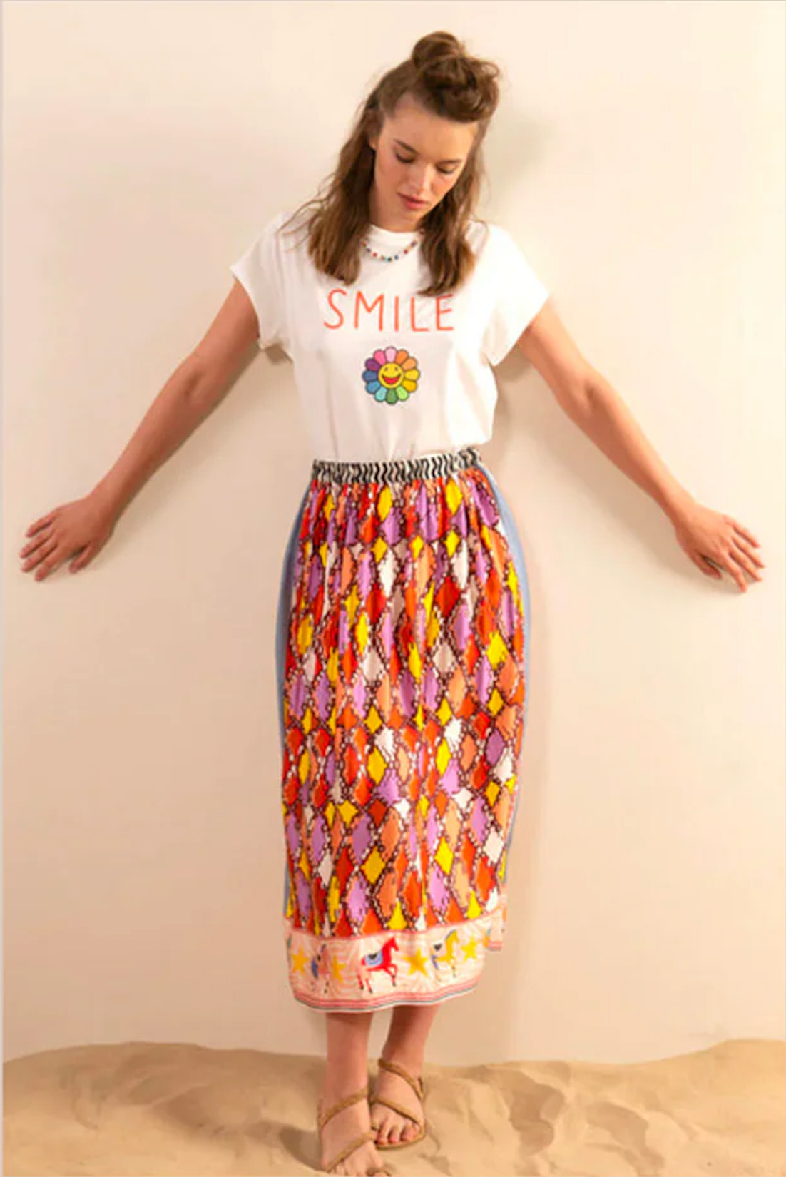 Me369 ALEXA PRINTED MIDI SKIRT at Romi Boutique