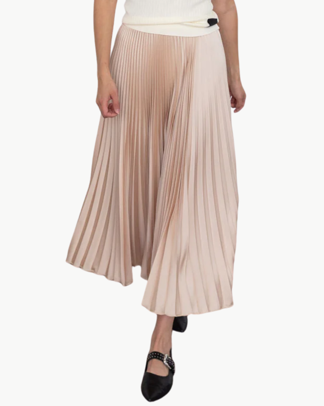 CLASSIC SATIN SKIRT IN TAUPE - Romi Boutique