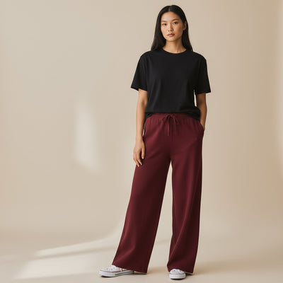MERINO WIDE LEG JOGGERS IN BURGUNDY - Romi Boutique