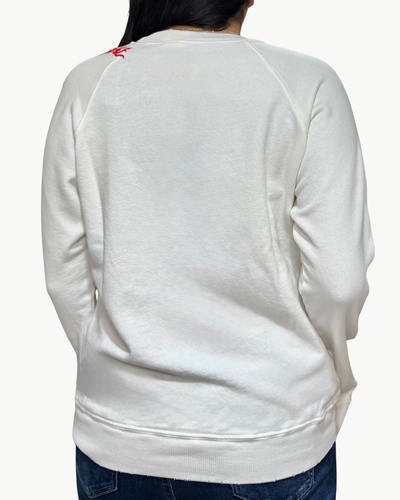 MERRY & BRIGHT REINDEER CREW SWEATSHIRT IN WHITE/RED