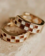 Romi Brown & White Checkered Hoops at Romi Boutique