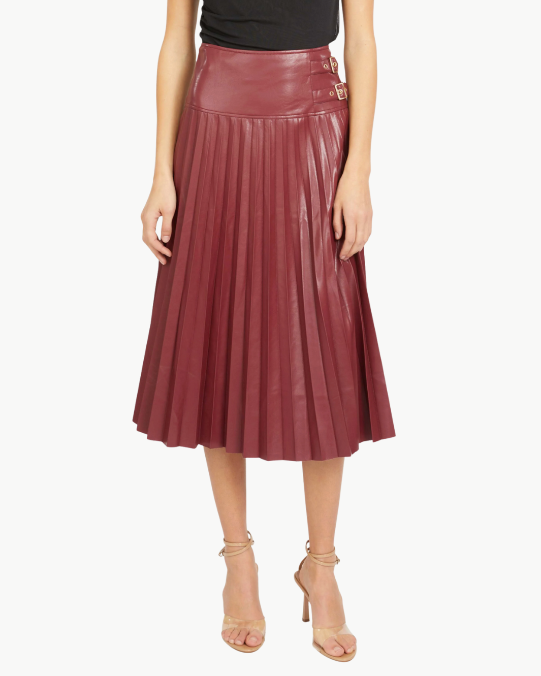 HENDRIX VEGAN LEATHER SKIRT IN CABERNET