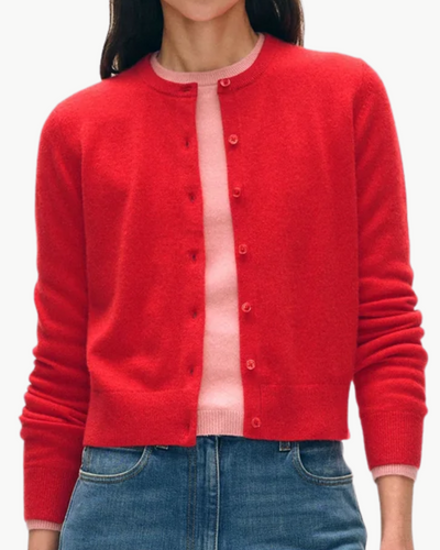CASHMERE CREWNECK CARDIGAN IN DESERT RED