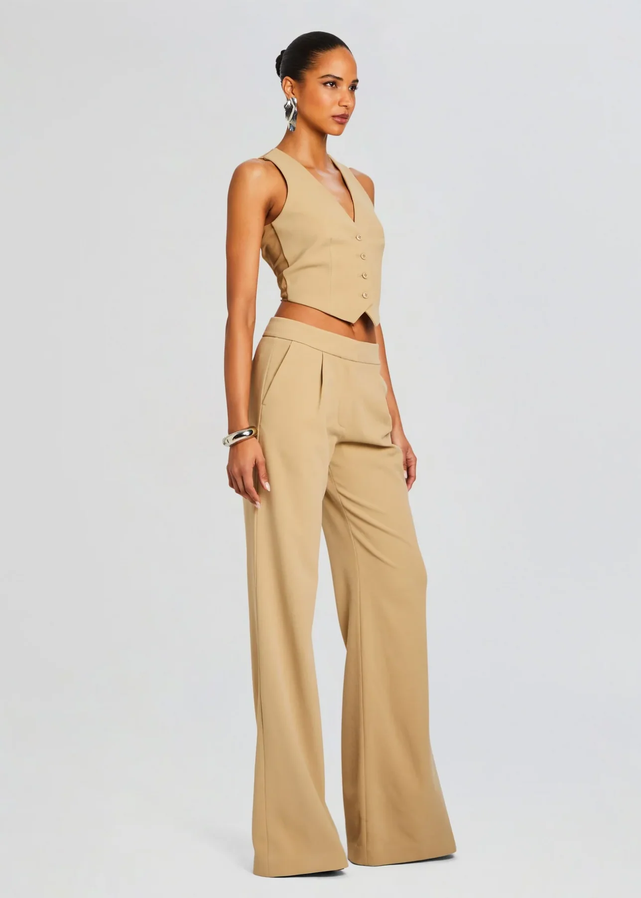 PIN TUCK PALAZZO PANTS IN CAMEL - Romi Boutique