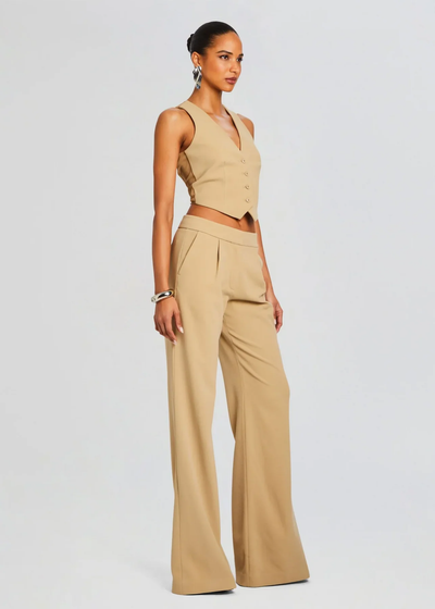 PIN TUCK PALAZZO PANTS IN CAMEL - Romi Boutique
