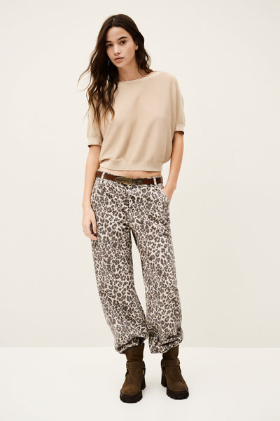 BASEM SHORT-SLEEVE SWEATER IN BEIGE