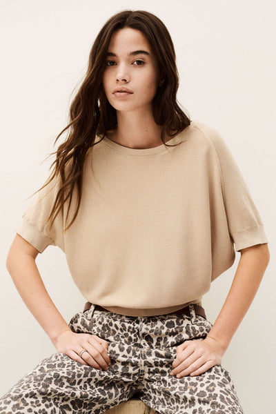 BASEM SHORT-SLEEVE SWEATER IN BEIGE
