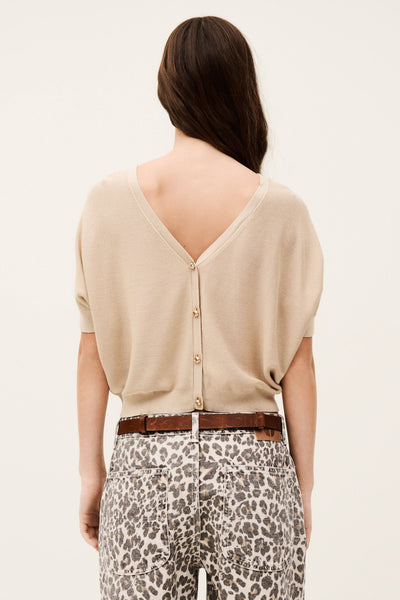 BASEM SHORT-SLEEVE SWEATER IN BEIGE