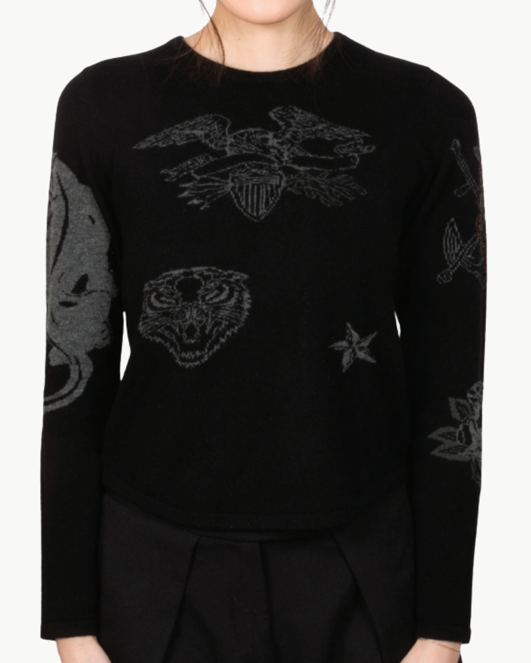 STEVIE CASHMERE CREW IN BLACK TATTOO