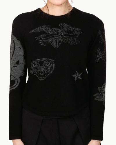 STEVIE CASHMERE CREW IN BLACK TATTOO
