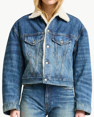 IRIS BOXY TRUCKER JACKET IN FENMORE BLUE W/ SHERPA LINING