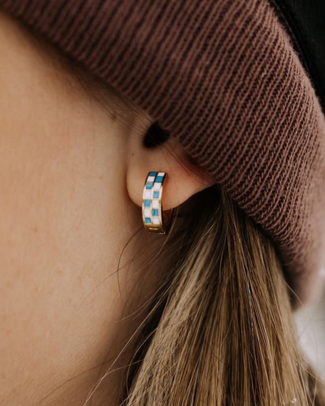 Romi Blue & White Checkered Hoops at Romi Boutique