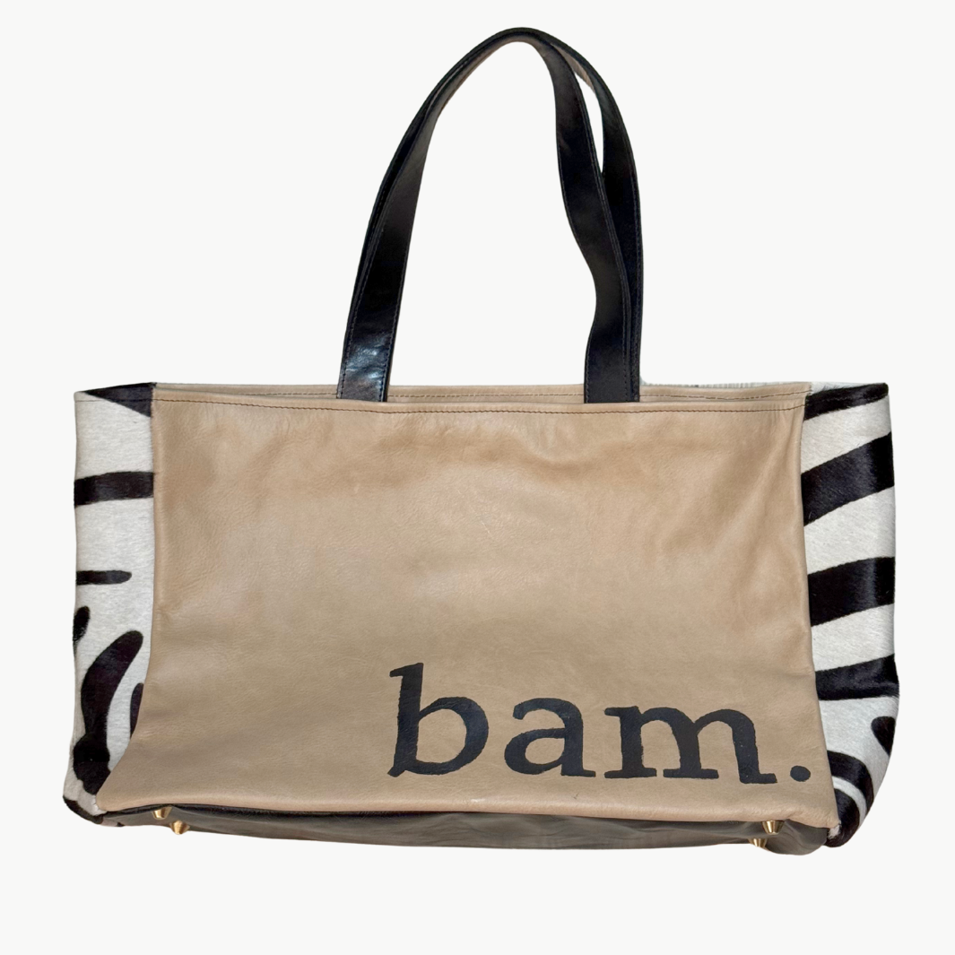MAHJONG GAMER TOTE IN ZEBRA CAFE AU LAIT BAM