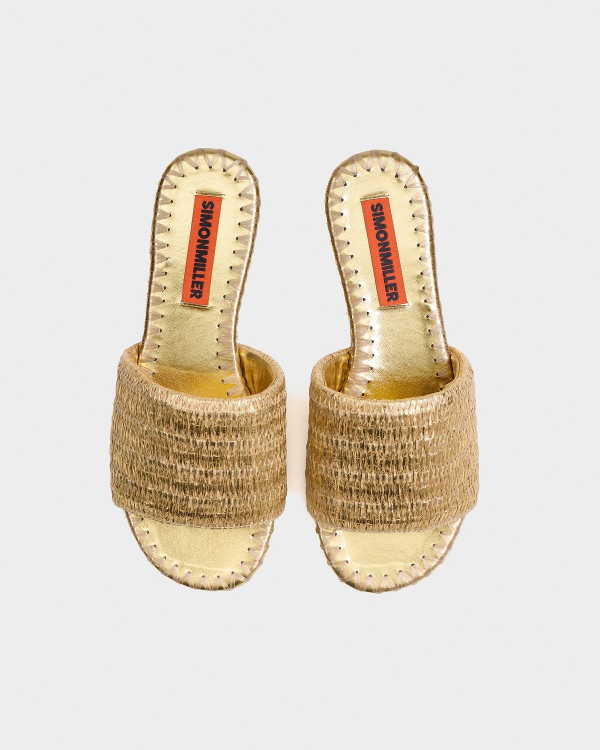 SIMON MILLER METALLIC RAFFIA SALERNO SANDAL at Romi Boutique