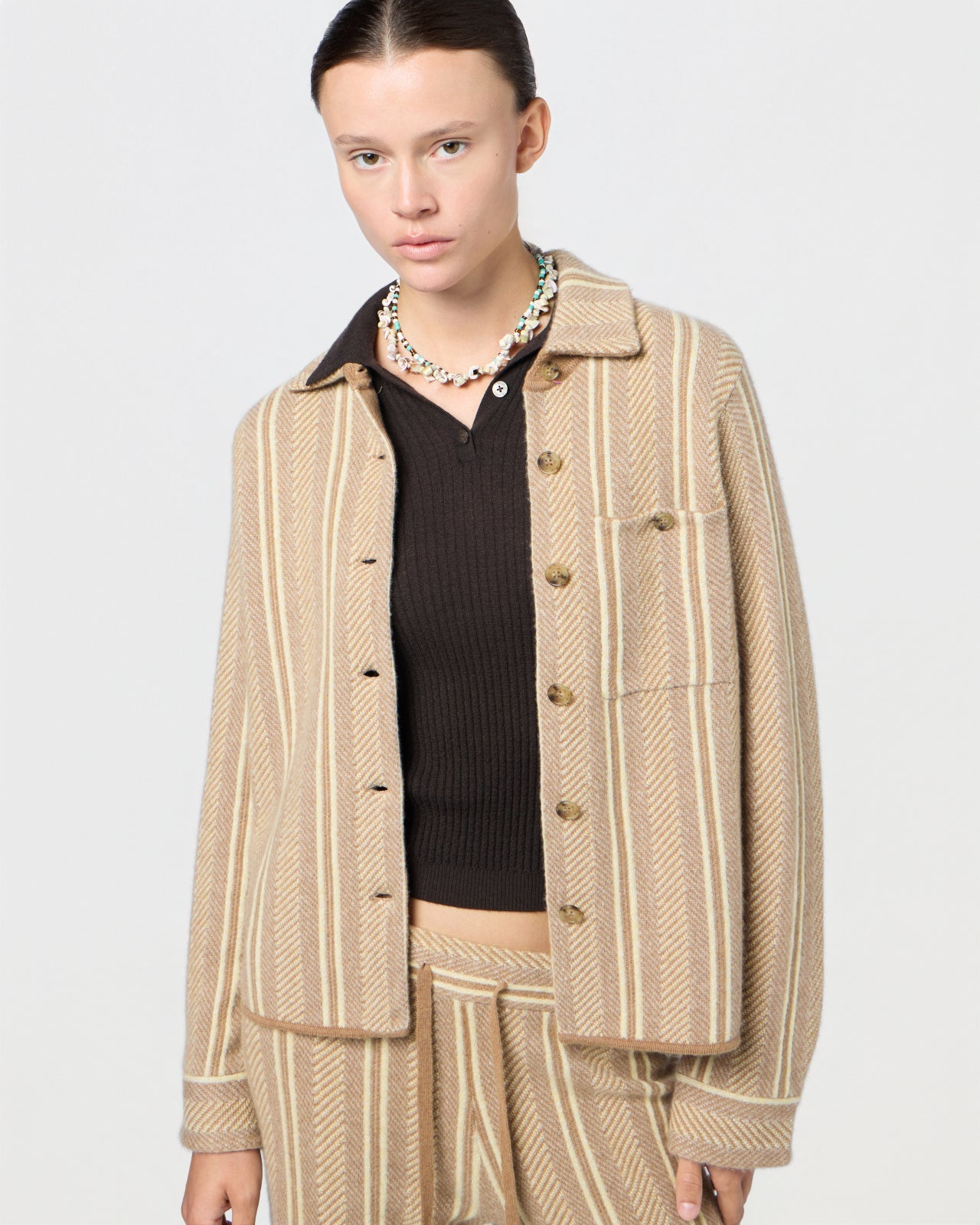DYLAN STRIPE SHIRT IN ALMOND COMBO