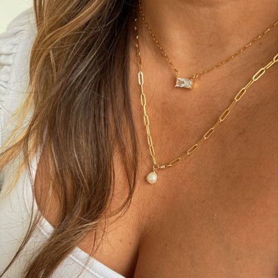 LEIGHTON CZ GOLD FILLED PENDANT NECKLACE IN GOLD