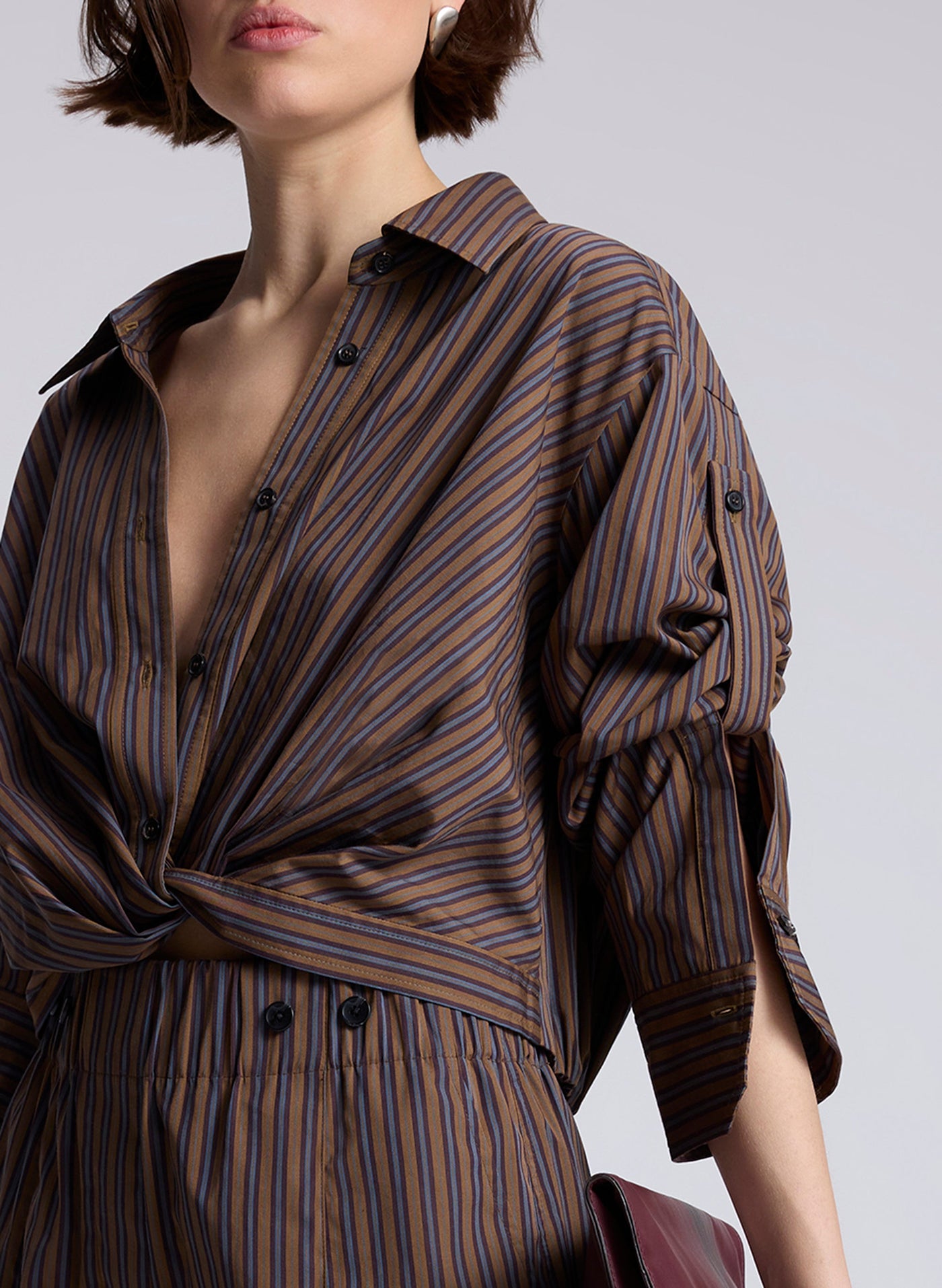 LEO STRIPED COTTON SHIRT IN BROWN MULTI - Romi Boutique