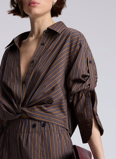 LEO STRIPED COTTON SHIRT IN BROWN MULTI - Romi Boutique