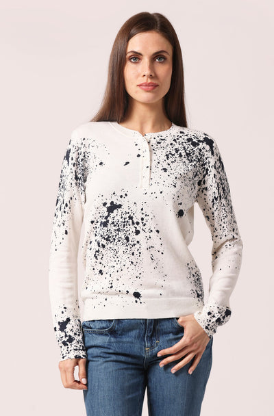 SUPIMA PAINT SPLATTER HENLEY IN WHITE/NAVY - Romi Boutique