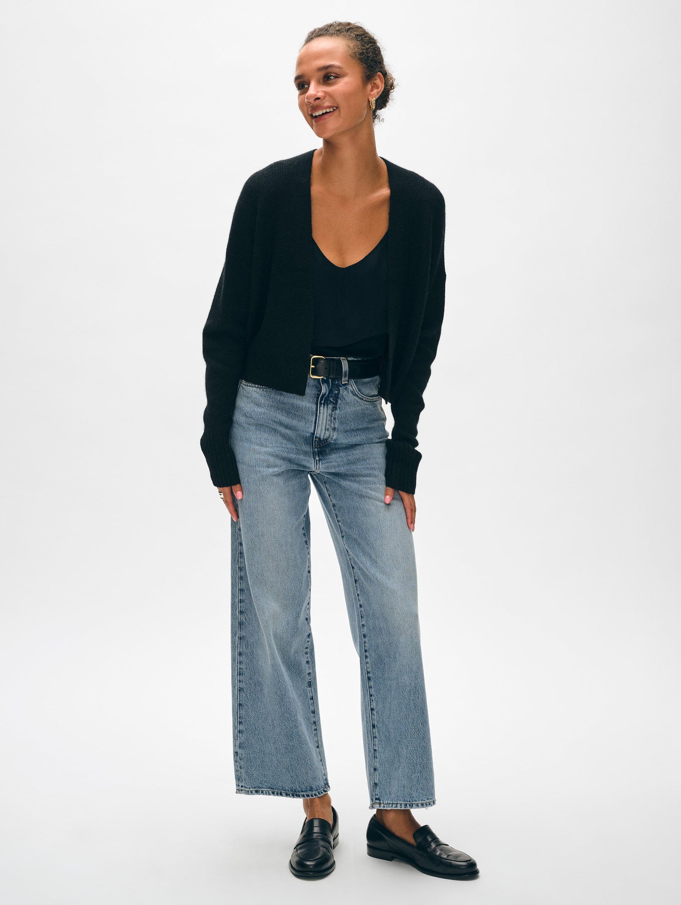 CASHMERE FEATHERWEIGHT OPEN CARDIGAN IN BLACK