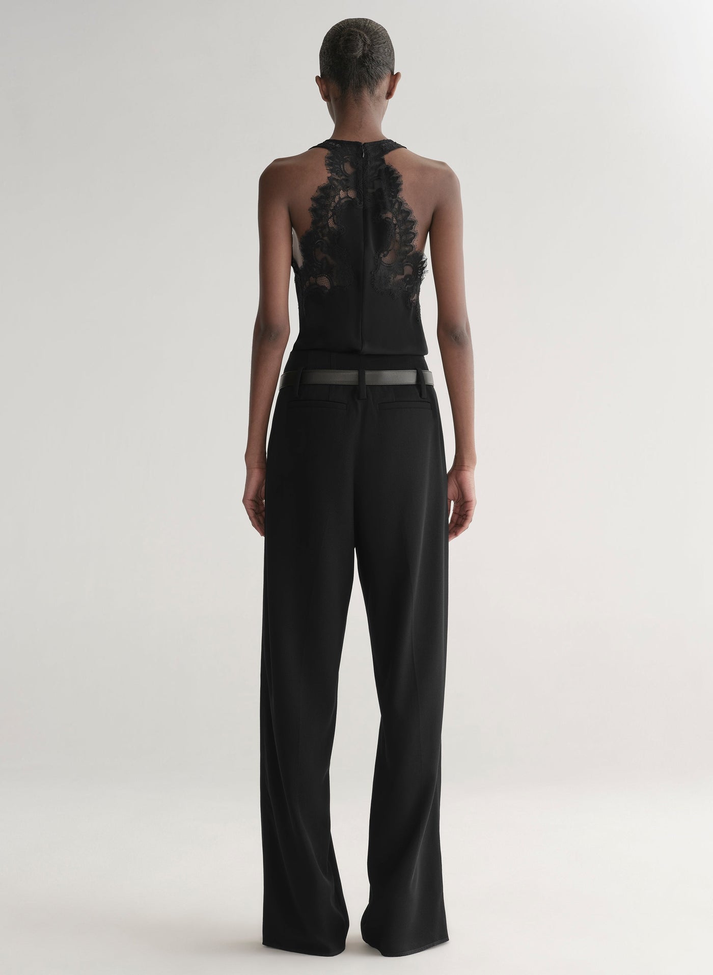 WES SATIN AND LACE TOP IN BLACK