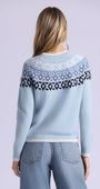 Minnie Rose CASHMERE FAIR ISLE CREW NECK W/ TIPPING at Romi Boutique