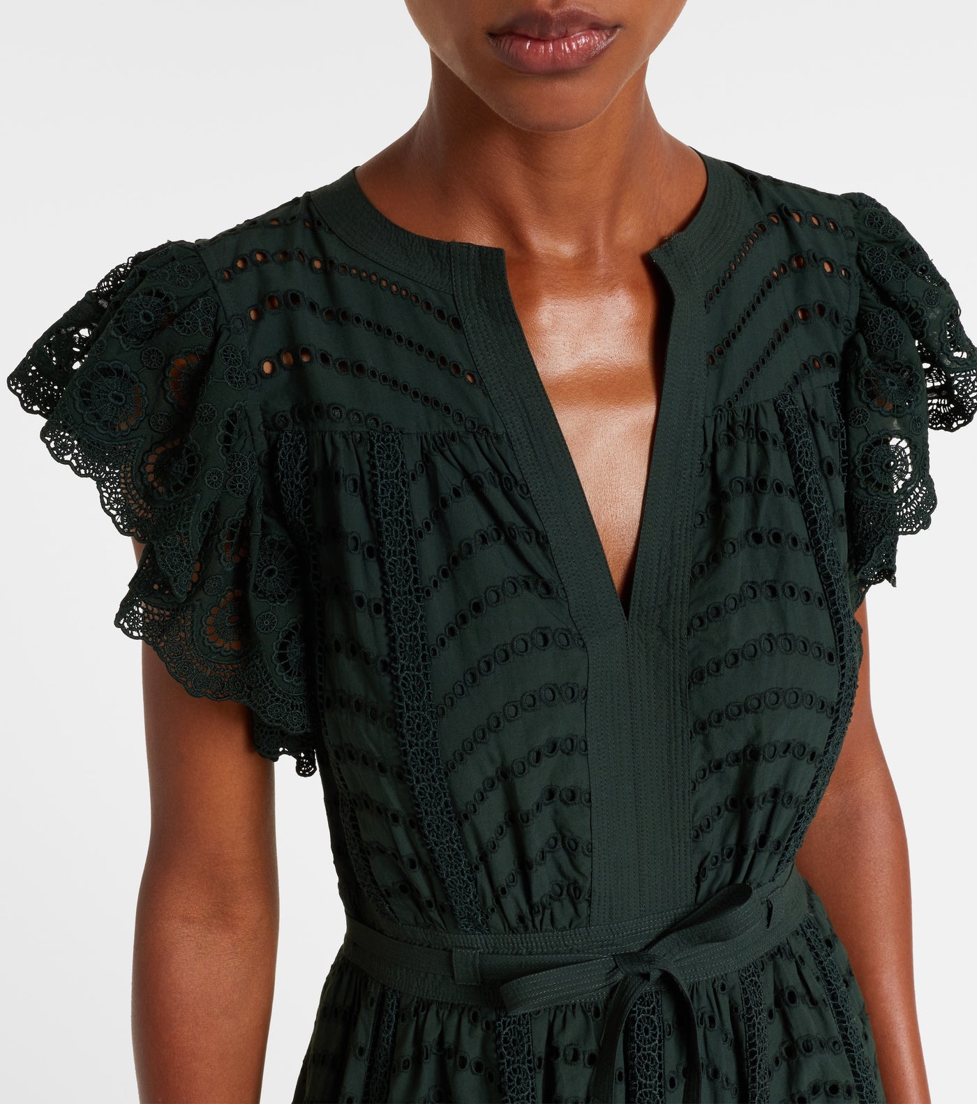 OLGA FLUTTER SLEEVE MIDI DRESS IN CYPRESS