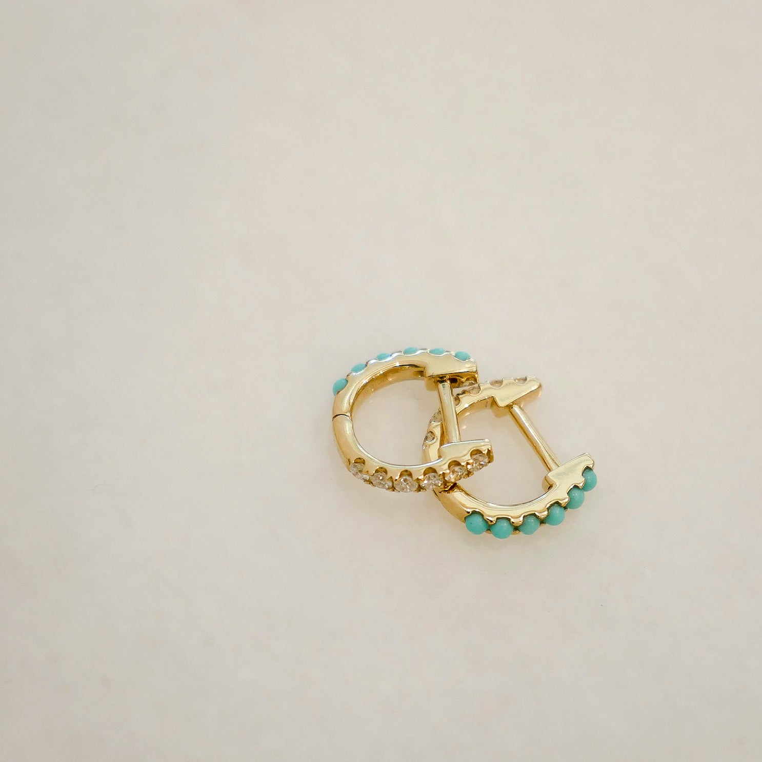 EF Collection Reversible Diamond & Turquoise Mini Huggie Earrings at Romi Boutique