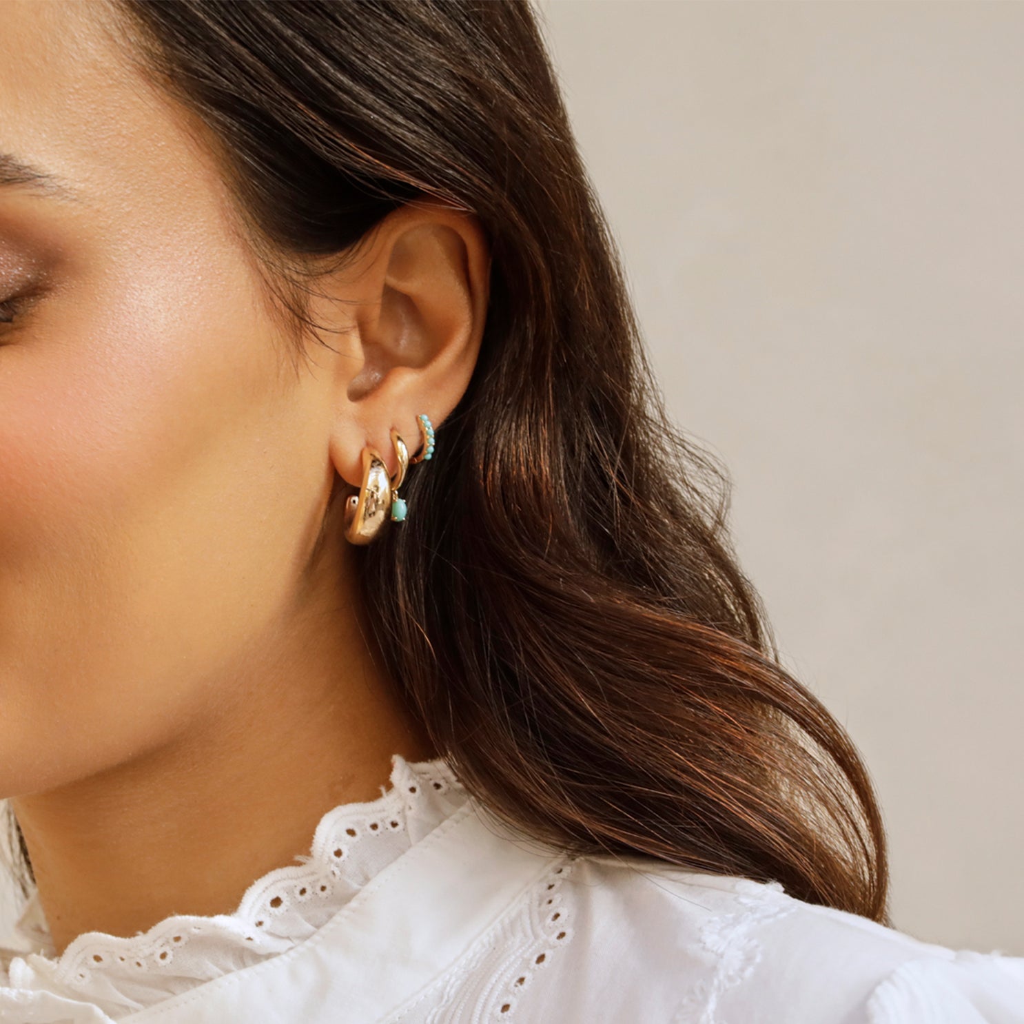 EF Collection Reversible Diamond & Turquoise Mini Huggie Earrings at Romi Boutique