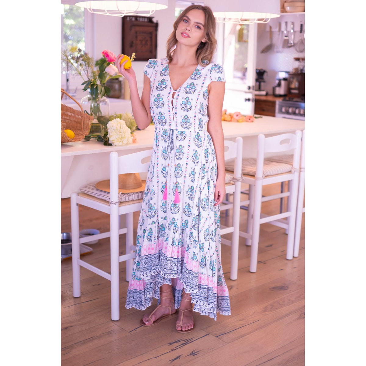 ADELINE MAXI DRESS IN MULTI COLOR MOTIFS - Romi Boutique