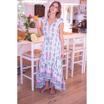 ADELINE MAXI DRESS IN MULTI COLOR MOTIFS - Romi Boutique
