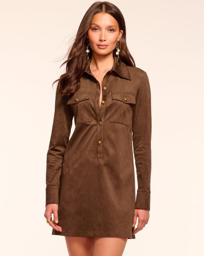 MARIA FAUX SUEDE MINI DRESS IN COFFEE