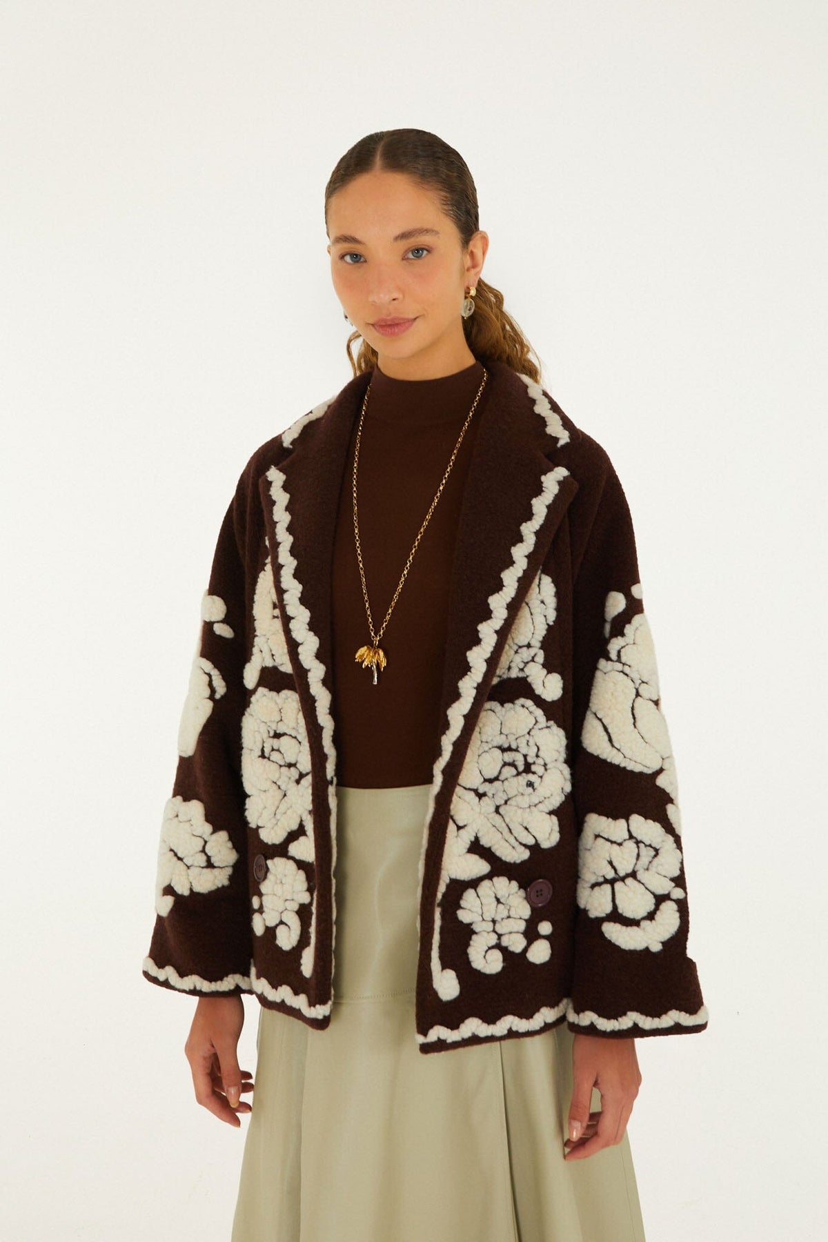 FARM Rio Flowers Pockets Crop Fleece Coat at Romi Boutique