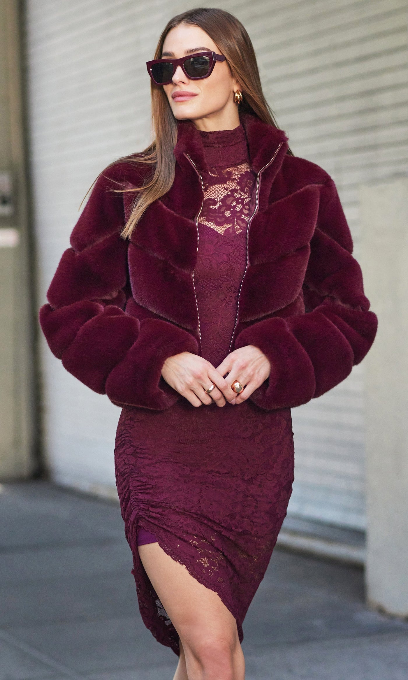 BRIANNA FAUX FUR JACKET IN CABERNET