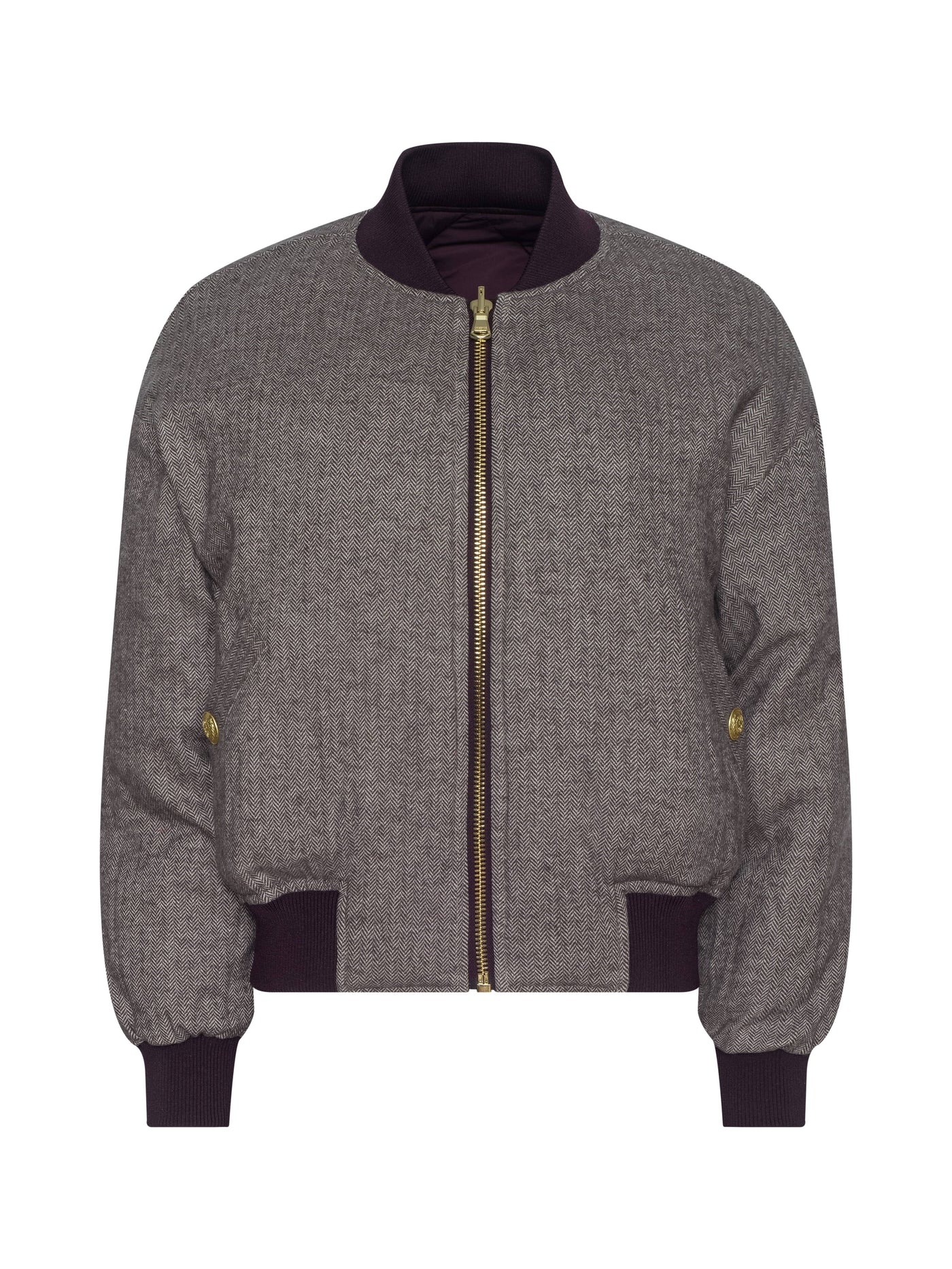 VIOLETA REVERSIBLE PUFFER IN WINE/HERRINGBONE
