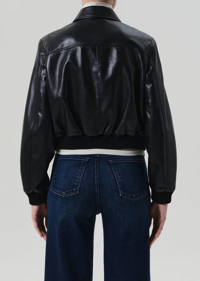 LOLA BOMBER RECYCLED LEATHER IN BLACK
