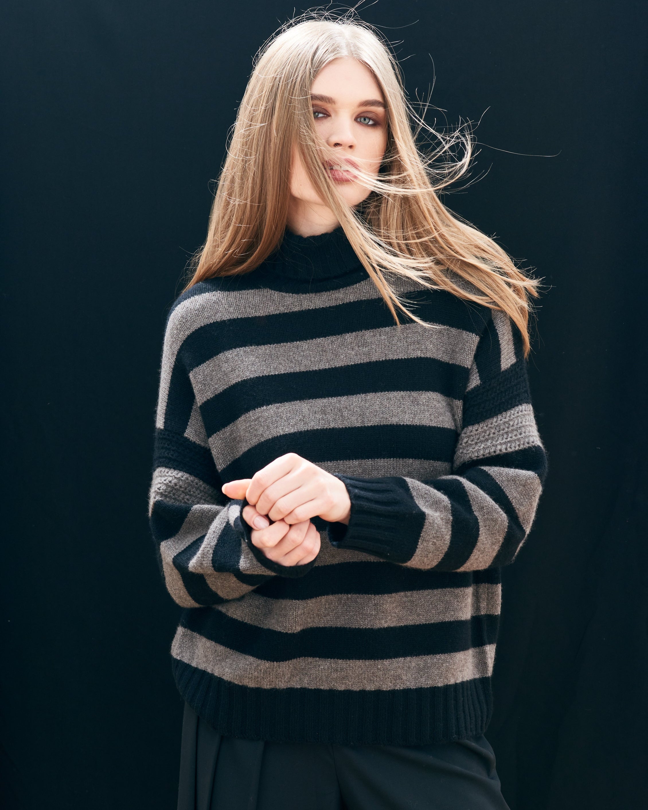STRIPE BRETON CASHMERE WOOL TURTLENECK
