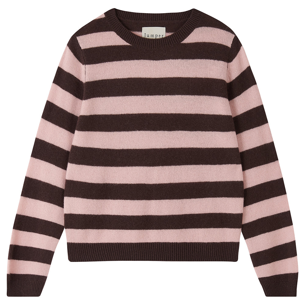 STRIPE CREW IN DARK BROWN/PALE PINK