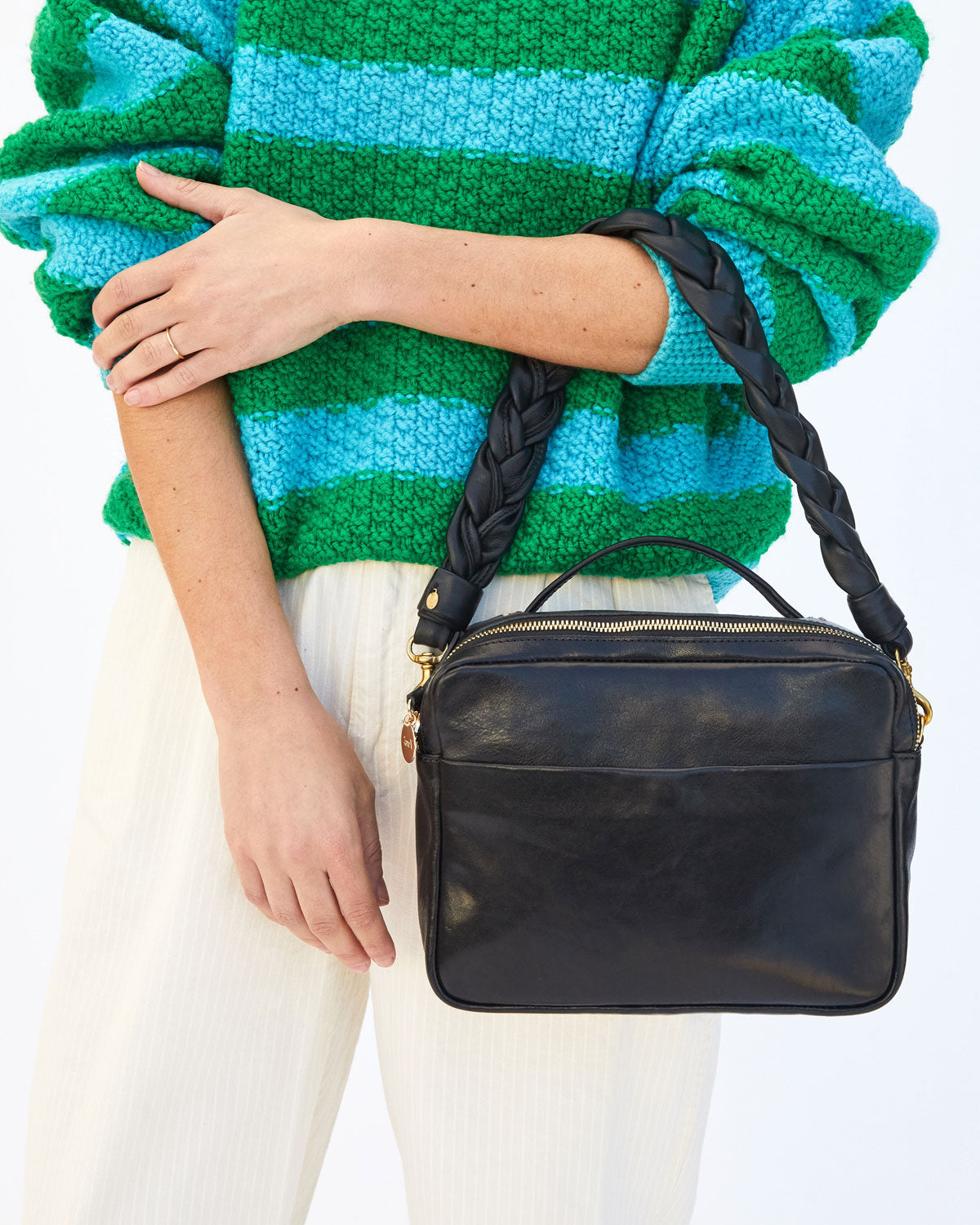 BRAIDED SHOULDER STRAP IN BRAIDED BLACK LEATHER