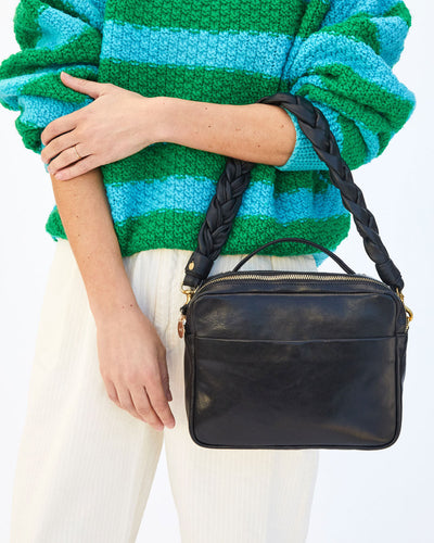 BRAIDED SHOULDER STRAP IN BRAIDED BLACK LEATHER