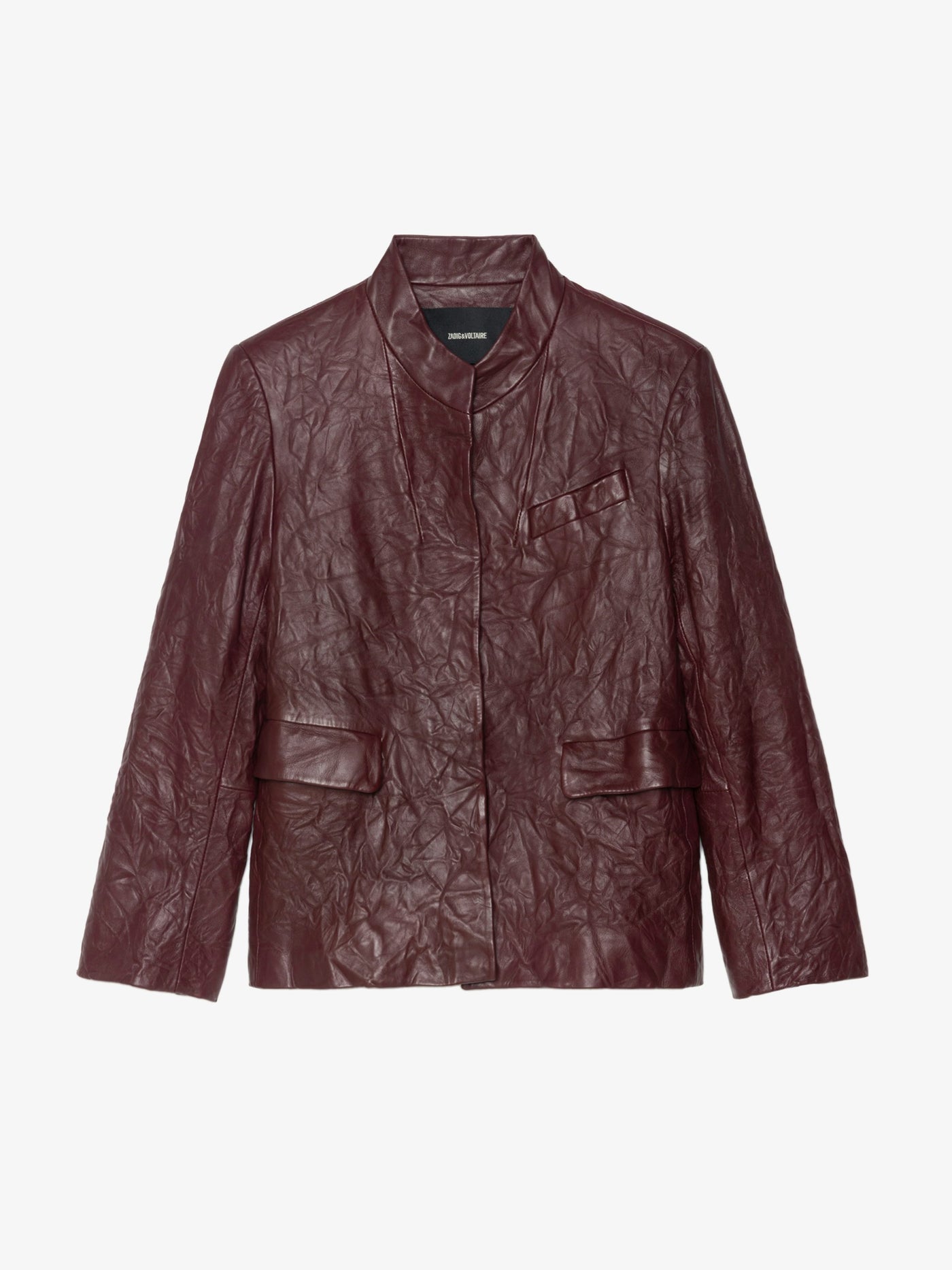 VERYN CRINKLED LEATHER BLAZER IN BURGUNDY