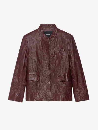 VERYN CRINKLED LEATHER BLAZER IN BURGUNDY