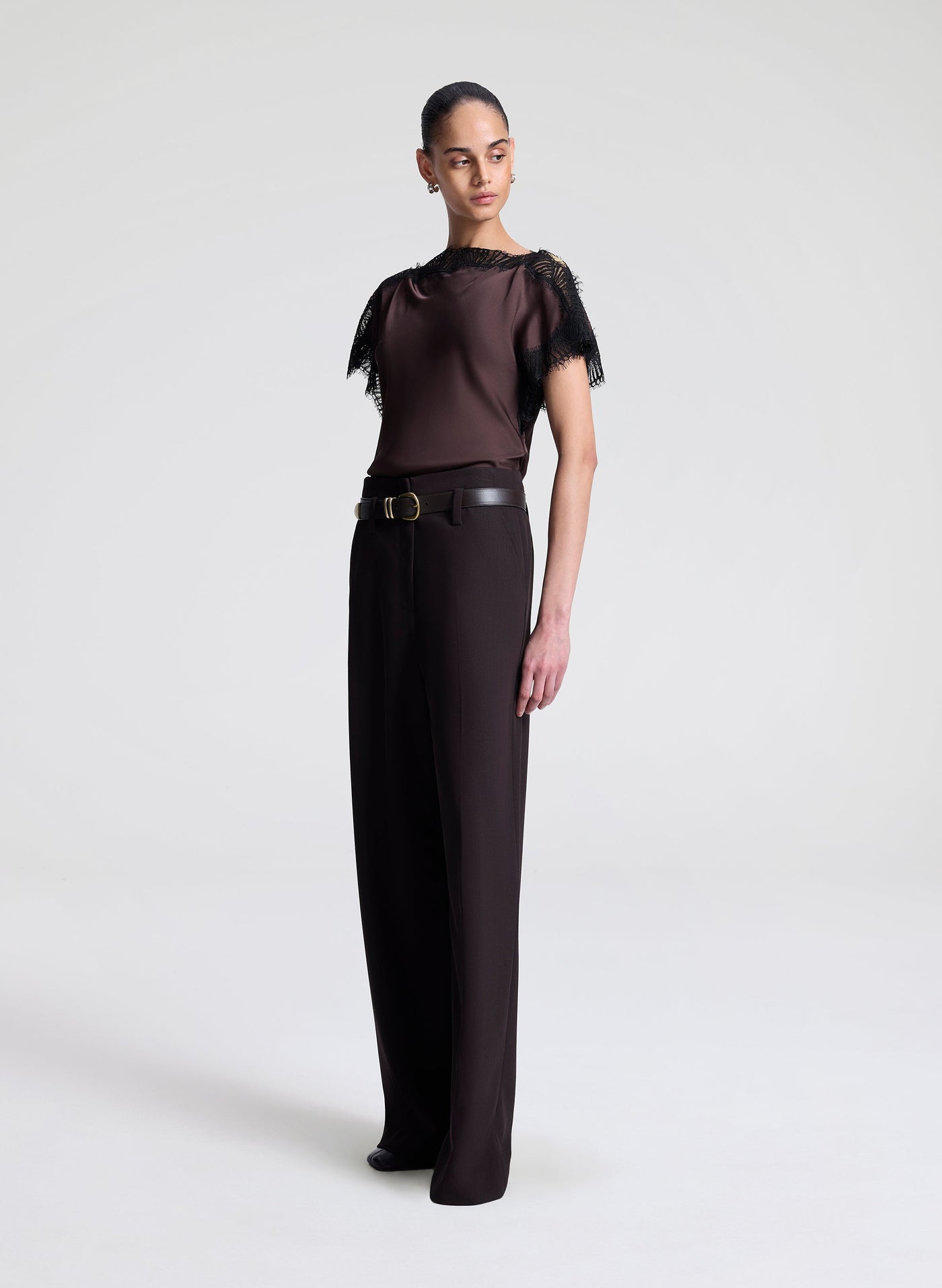 LUNA SATIN TOP IN COCOA/BLACK