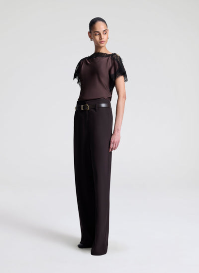 LUNA SATIN TOP IN COCOA/BLACK