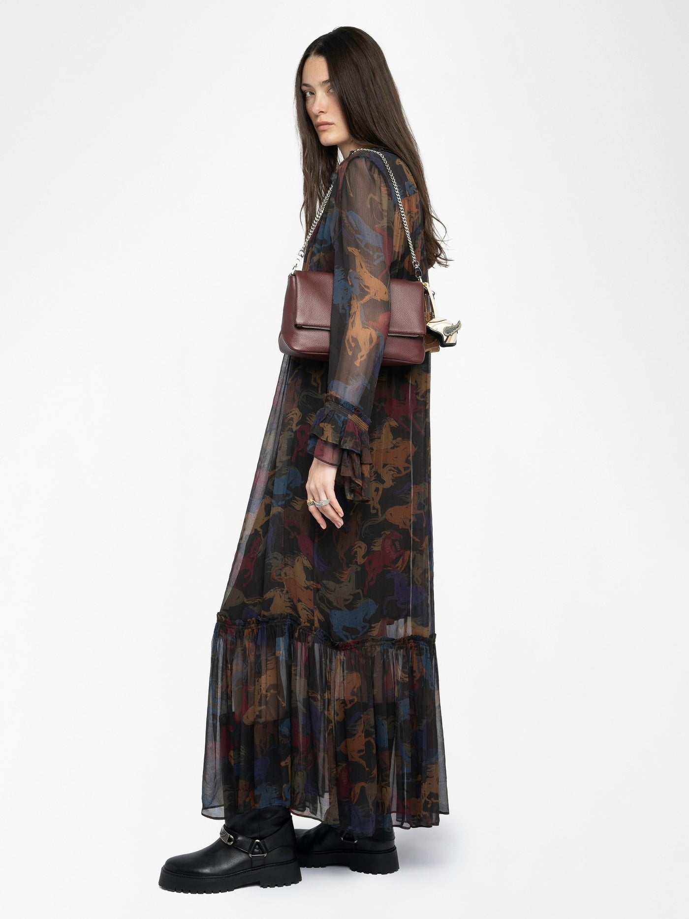 RALICEL HORSES DRESS IN DARK CHOCOLATE