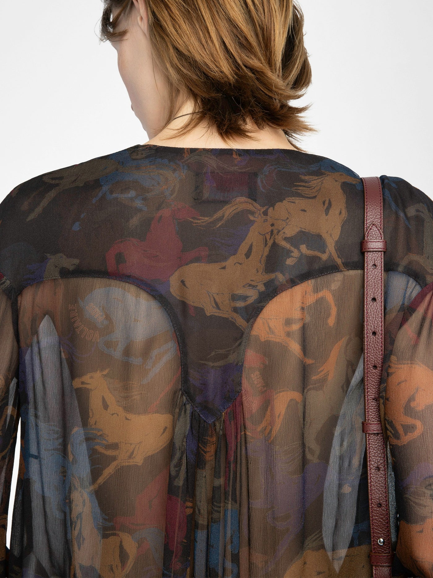 TAMELA HORSES SHEER SHIRT IN DARK CHOCOLATE