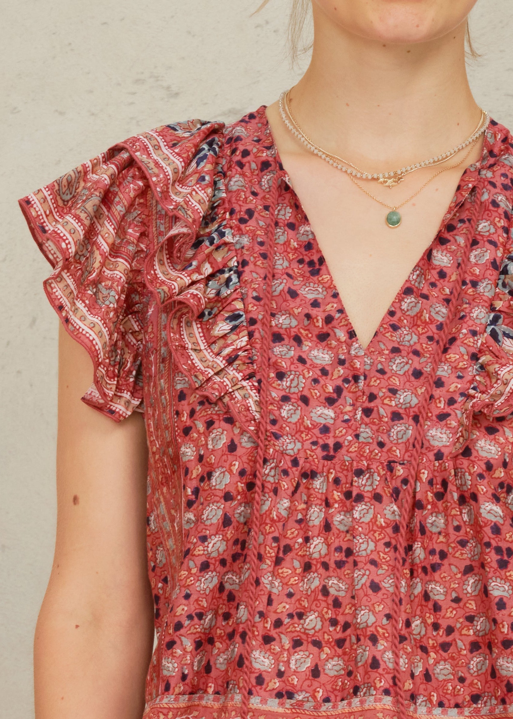 Mabe Darla Frill Short Sleeve Top at Romi Boutique