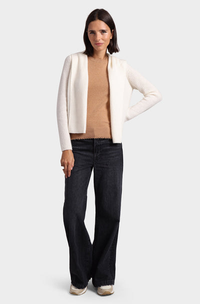 CASHMERE SHAKER HOODED FLYAWAY CARDIGAN IN WHITE