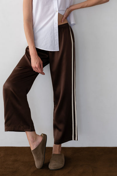 THE SILK STRIPE CROP PANT IN ESPRESSO