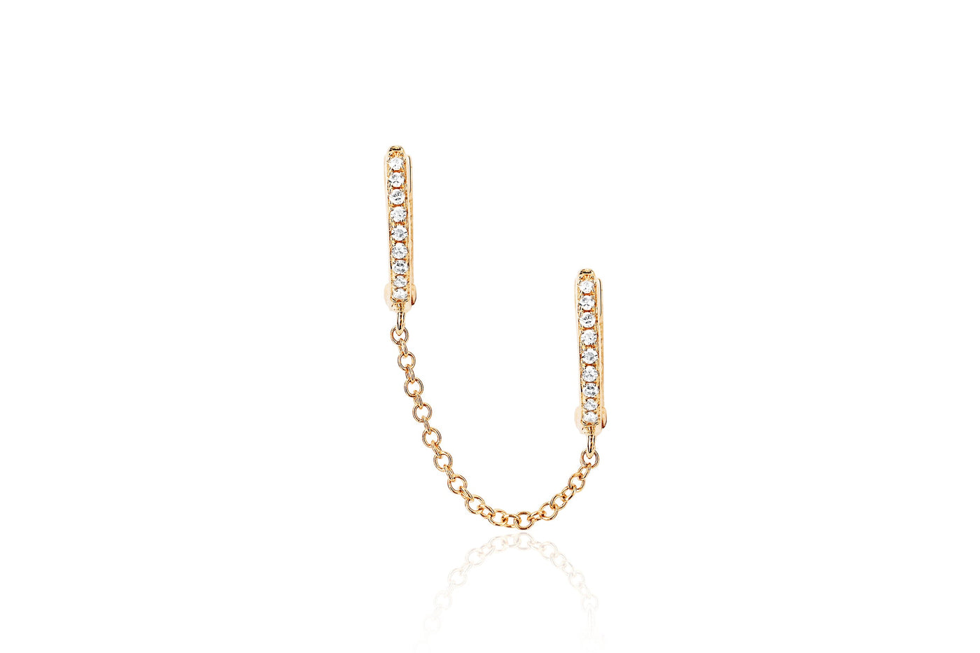 DIAMOND DOUBLE MINI HUGGIE CHAIN EARRING IN 14K YELLOW GOLD